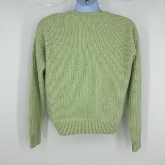 Loro Piana Mens Cashmere V-neck Sweater EUR 50/XL Cable  knit Lime Green Preppy - Picture 4 of 13